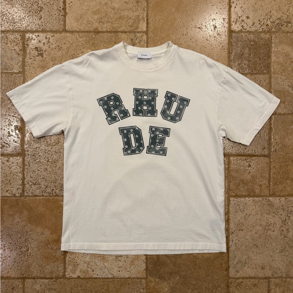 Rhude Collegiate Crest Paisley Varsity Logo White T-Shirt